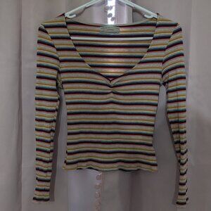 Colorful striped long sleeve crop top